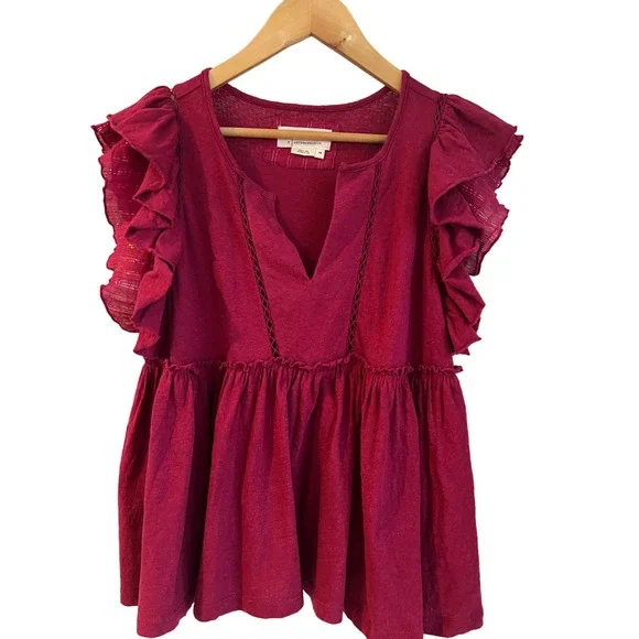 Anthropologie Caroline ruffled babydoll top Raspberry (XS) - Picture 3 of 9
